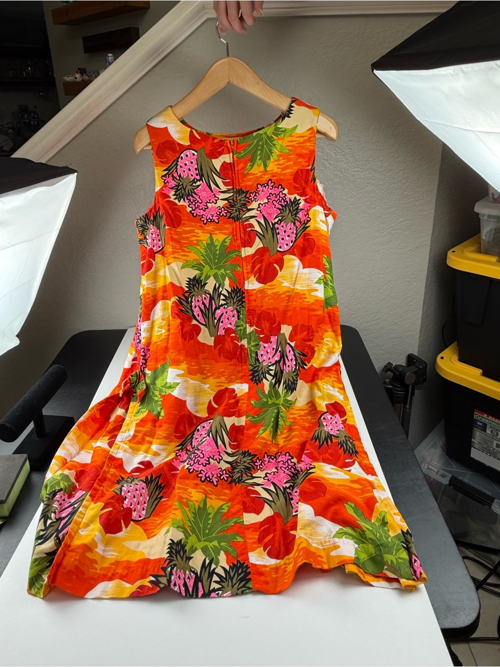 Women’s Orange Tropical Print Midi Dress